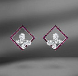 продажа Золотые серьги с бриллиантами 1.05 Ct и рубинами 0.60 Ct в салоне «Emporium Gold»