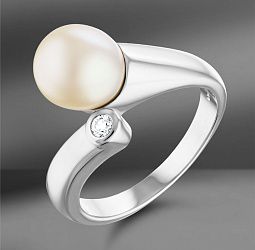 продажа Золотое кольцо с бриллиантом и жемчугом 8.66-8.72 мм в салоне «Emporium Gold»