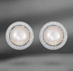 продажа Золотые серьги с жемчугом и бриллиантами 0.32 Ct в салоне «Emporium Gold»