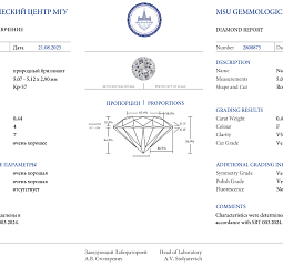 Продажа Природный бриллиант 0.54 Ct, I/SI2, "Круг" МГУ 