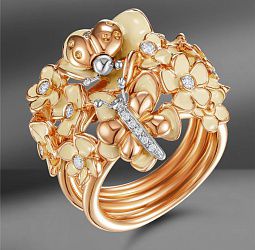 продажа Золотое кольцо с бриллиантами и эмалью в салоне «Emporium Gold»