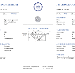 Продажа Природный бриллиант 0.21 Ct, F/I2, "Круг" МГУ 