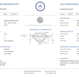 Продажа Природный бриллиант 0.21 Ct, F/VS1, "Круг" МГУ 