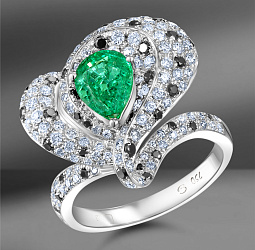 продажа Золотое кольцо с изумрудом (Замбия) и бриллиантами в салоне «Emporium Gold»