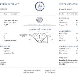 Продажа Природный бриллиант 0.70 Ct, I/I1, "Круг" МГУ 