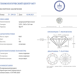 Продажа Природный бриллиант 0.65 Ct, L / SI1, "Круг" 