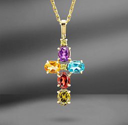 продажа Золотая подвеска Крест с цветными камнями в салоне «Emporium Gold»