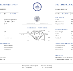 Продажа Природный бриллиант 0.30 Ct, D/VVS1, "Круг" МГУ 