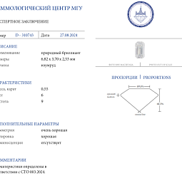 Продажа Природный бриллиант 0.55 Ct, H/I1, "Изумруд" МГУ 